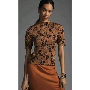 Maeve Anthropologie Mock Neck Jacquard Top Medium
